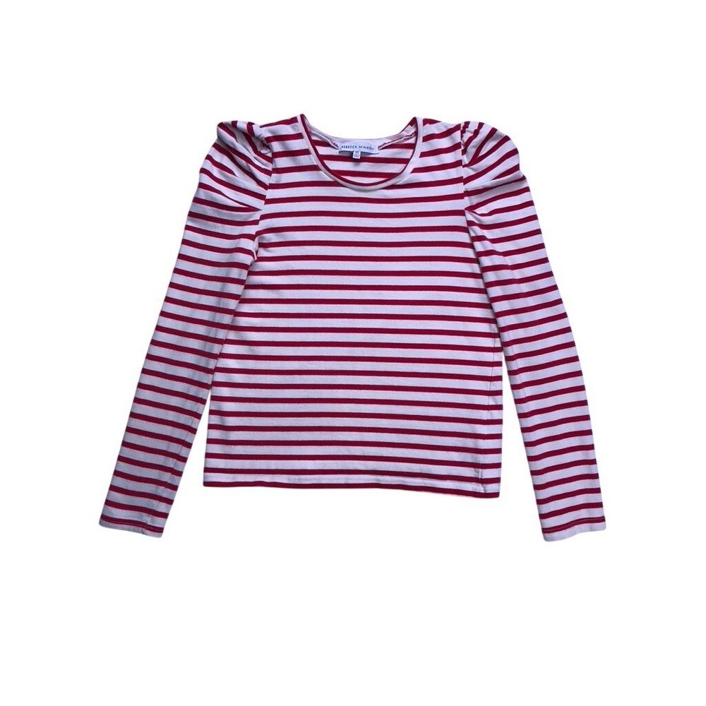 Rebecca Minkoff Top Womens XS Red Striped Puff Shoulder Long Sleeve Tee